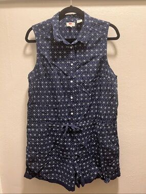 Levi’s 100% Cotton Sleeveless Navy Geometric Print Button-Front Romper, XL